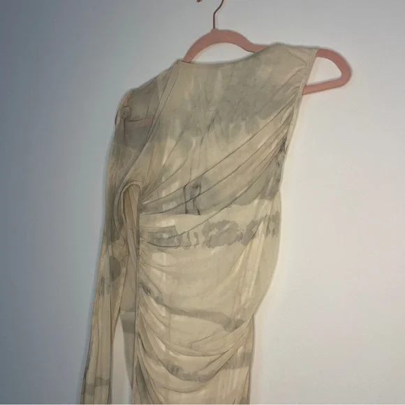 ZARA Ruched Mesh Tie-Dye One Shoulder Maxi Dress | Bodycon Fit | Size L - Picture 5 of 9